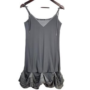 McPlanet Gray Tank Mini Dress Spaghetti Adjustable Straps US SZ 6 Hem Detail EUC